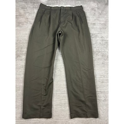 Haggar Trousers Men 40x34 Dark Olive Green Pleated Cuffed Business Casual Slacks