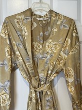 Victoria's Secret Vintage Kimono Robe Satin Gold Rose Built In Belt One Size