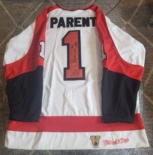 BERNIE PARENT AUTOGRAPH MITCHELL & NESS NHL PHILADELPHIA FLYERS JERSEY BOSSA COA