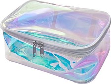 TPU Holographic Clear Makeup Bags Bulk,Clear Storage Bag Toiletry Pocket Portabl