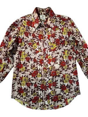 Vtg Tem Tex Mens Floral Retro Western Shirt Pearl Snap Rockabilly Cowboy Large