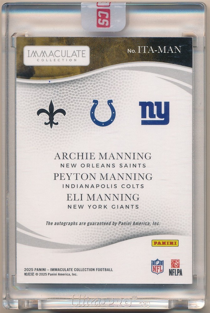 PEYTON MANNING ELI MANNING ARCHIE MANNING 2025 IMMACULATE TRIPLE AUTO SP #02/10 view 2
