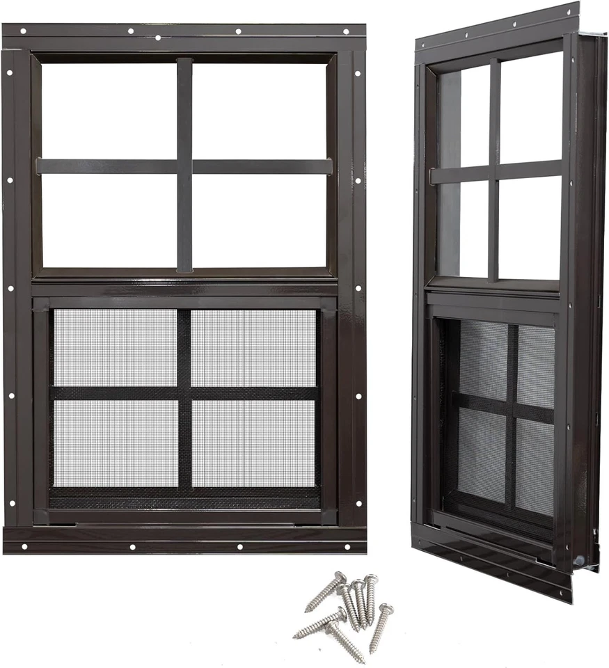 Ventanas de cobertizo de aluminio 12x18 con vidrio templado y pantallas para garaje Foto 3 de 4