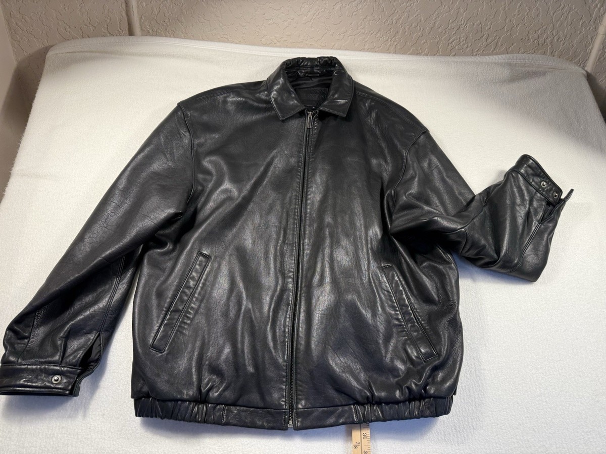 Brandini Le Collezione Blk Leather XL Bomber Jacket Men's Full-Zip