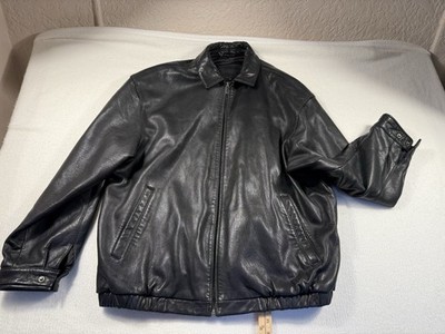 Brandini Le Collezione Blk Leather XL Bomber Jacket Men's Full-Zip