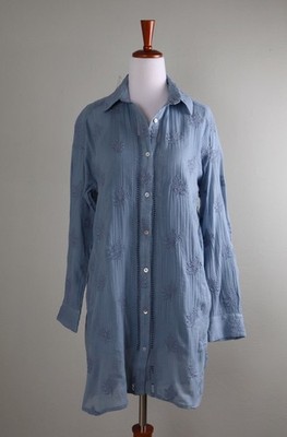 SUNDANCE Catalog NWT Cloverfield Embroidered Tunic Shirt Top in Blue Size XL