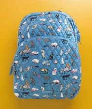 Vera Bradley Cat’s Meow Blue Cotton Essential Large Backpack NWT