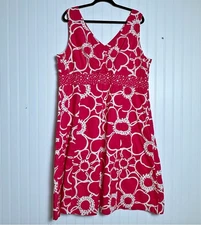 Boden Pink White Floral  Alfani Floral Dress V-neckline sleeveless cotton 18L