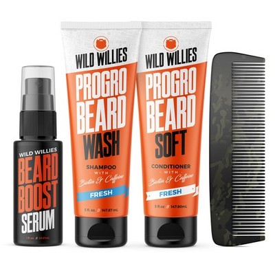 Wild Willies Beard Care Kit, Biotin Fortified Shampoo and Conditioner with Ca...