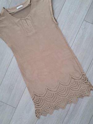 promod dress size Small leather like stretch tan brown Trendy look