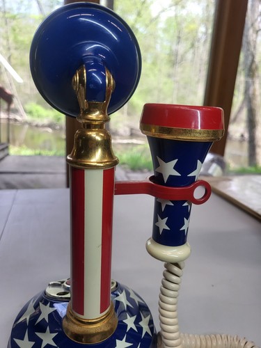 Telefono Rotante Vintage Deco-Tel Anni 70 Bandiera Americana Candeliere Americana USA  - Foto 8 di 12