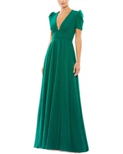 Mac Duggal Plunge Neck Cap Sleeve Gown Women's Green 2