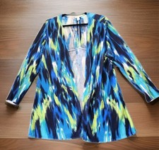 Chicos 2 Womens Open Front Cardigan Size Large Ikat Longline Lightweight Artsy