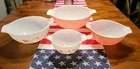 Pyrex Pink Gooseberry Cinderella Nesting Mixing Bowl Set 4 Piece 441 442 443 444