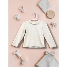 Beaufort Bonnet Co Pima Cotton Ruffle Collar Long Sleeve Top Cream 12-18M