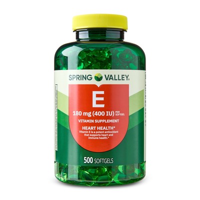 500 Count Spring Valley Vitamin E 180mg Softgels - Heart Health Support