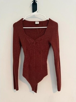 Abercrombie Rust Orange Ribbed Sweetheart Neck Bodysuit Women's XS