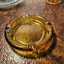 Vintage Large Mid Century Modern Amber Glass Ashtray Cigar Thick  Glass  6”