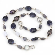 Vintage Silpada Sterling Iolite Sodalite Blue Lace Agate & Pearl Necklace N1308 