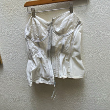Frederick's of Hollywood White Lace Strapless Boned Zip Bustier 36C AS IS