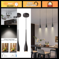 Modern Black Pendant Lights for Kitchen Island - Dimmable Mini Fixtures 2-Pack 