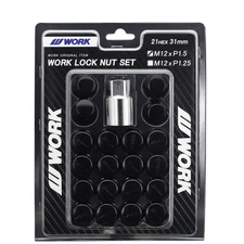 WORK 20pcs Lug&Lock Nut Set 21HEX M12x1.5 Black Genuine Parts