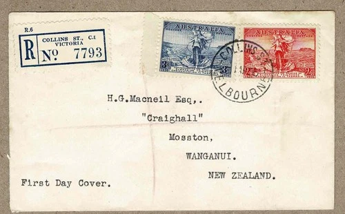 Australia 1936 Tasmania Cable FDC Cover Registered to NZ
