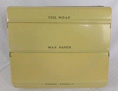 Vintage Garner Ware Foil Wax Paper Towel Holder Dispenser MCM Yellow Wall Mount