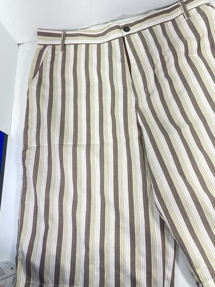 Pantalones Cortos Phat Farm Hombres Talla 40X18 Marrón Rayas Frente Plano Sueltos Mezcla de Algodón De Colección Foto 3 de 4