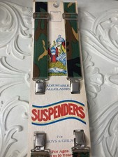 Vintage Boys Suspenders CAMO Logger Adjustable Clip On Logging Lumberjack
