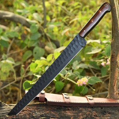 15''HAND FORGED D2 STEEL DIAMOND PATTERN BUTCHER/BRISKET TANTO CHEF KNIFE EDC2392