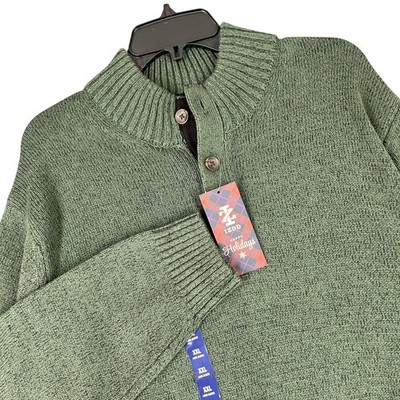 IZOD Fisherman Sweater Marl Knit Button Mock Neck Outdoor Casual Mens XXL