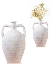 Ceramic Flower Vase, 13.8 inch Tall Off-White Farmhouse Rustic Vase, Handcraf...