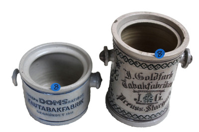 2 Kautabaktopf, Doms Ratibor & Goldfarb Preuss.Stargard , ohne Deckel, (Nr. 8)