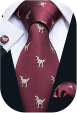 Fun Animal Ties for Men Designer Handkerchief Cufflink WOVEN Casual Necktie Set