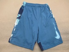 Nike Size L Boys Navy Blue Pockets Elastic Waist Athletic Sport Logo Shorts 399