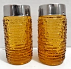 Vintage MCM ANCHOR HOCKING HONEY AMBER GOLD SORENO GLASS SALT & PEPPER SHAKERS