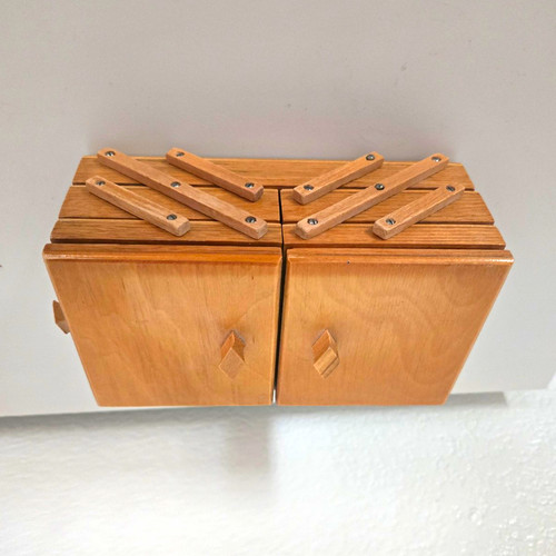Vintage Wooden Accordion Jewelry Box Multi Compartment Organizer