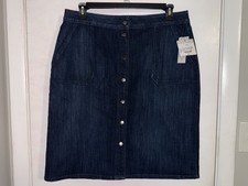 NWT Women  s Liz Claiborne Denim Button Down Blue Jean Midi Skirt Size 14 NEW