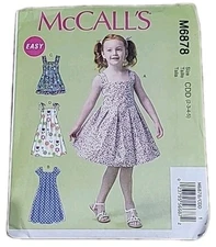 McCall's 6878 Girls' Dress - Shoulder Straps, Sleeves or Ties Options 2-5  Uncut