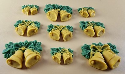 9 x Essbare 3D 40mm Jingle Bells Zuckerguss Topper, Kuchen Cupcakes Deko T103