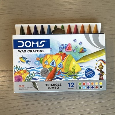 DOMS Triangle Jumbo Wax Crayons 12 Shades Multicolor Art No. 8102