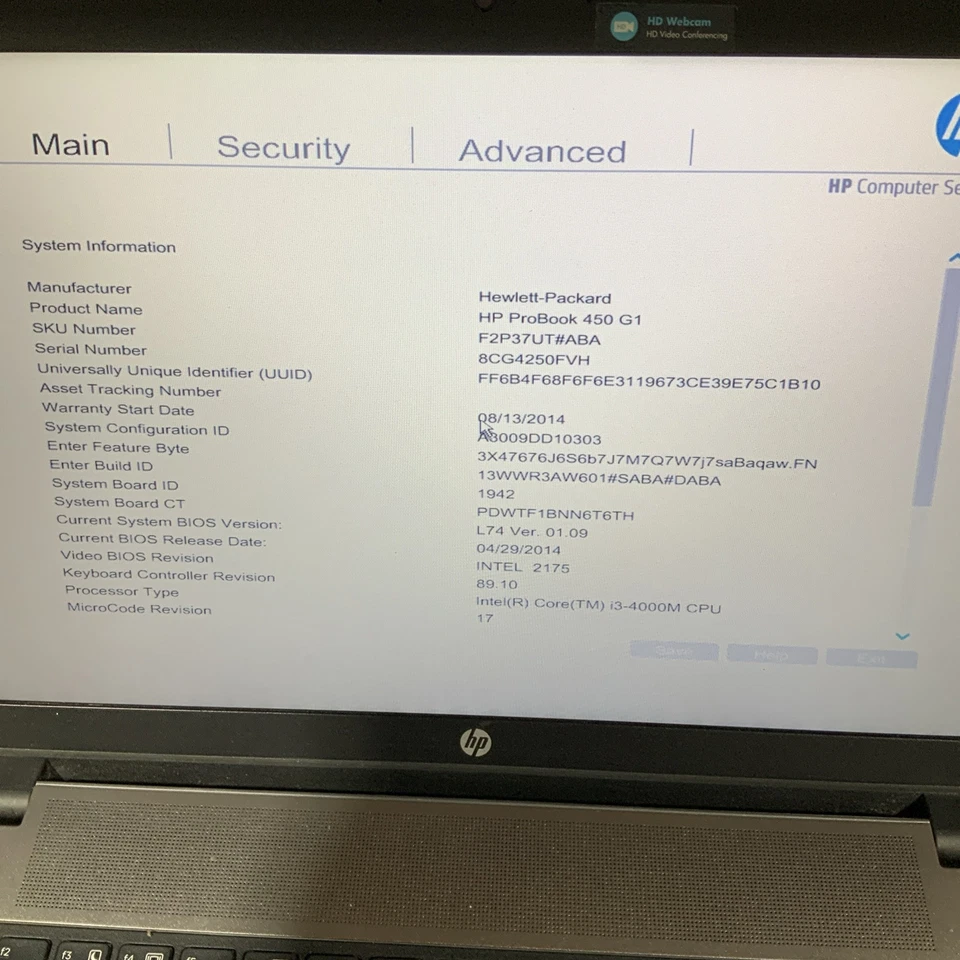 Notebook HP ProBook 450 G1 com i3-4000M, 4GB RAM 256 GB SSD para peças W10 H694 - Imagem 2 de 4