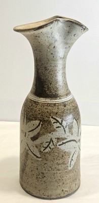 Vintage 1980 Studio Pottery Vase 11  Stoneware Bottle Form Flared Rim Earth Tone
