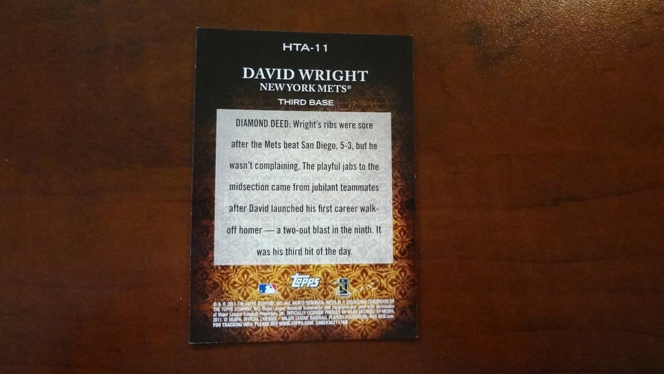 2011 TOPPS DIAMOND ANNIVERSARY # HTA-11 DAVID WRIGHT BASEBALL CARD - Image 2 of 2