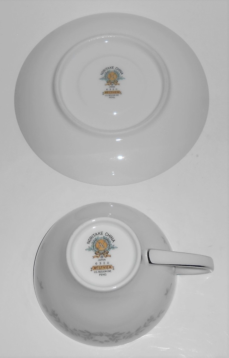 磁器-Porcelain Fukagawa Arita 7 Sets Of Cups and Saucers - Silver Lichen