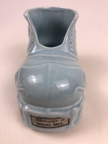 Vintage 1947 Ceramic Baby Shoe Baby BLUE-Durant, OK Tagged 6” X 3 1/2” - Picture 3 of 8