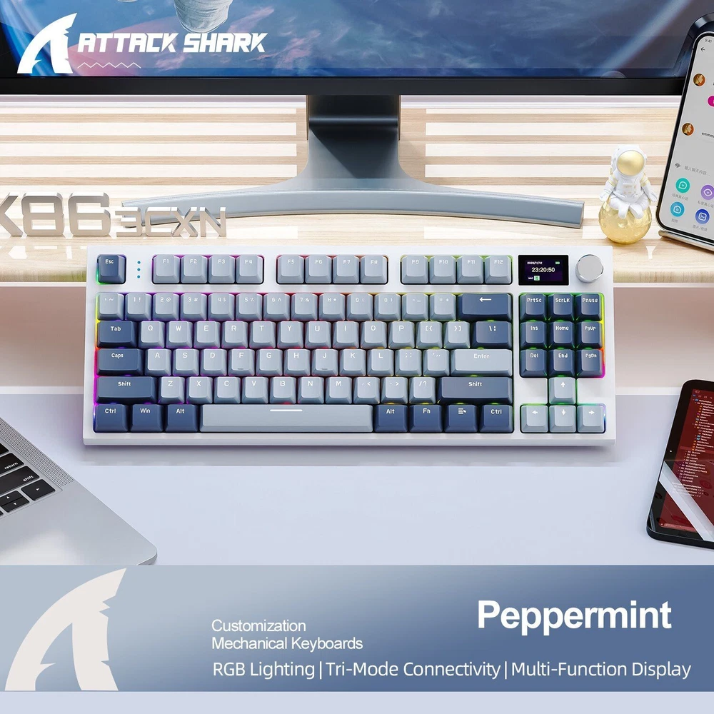 Wireless Mechanical Keyboard with Bluetooth and 2.4GHz Connectivity, LED Multicolor Backlit Display for Gaming and Productivity
