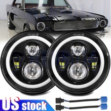 Pair 7" Inch Round LED Headlights w/ Turn Signal Light For Ford Mustang GT Coupe