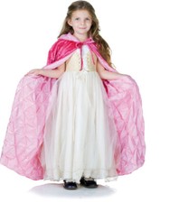 Princess Cape Child Size Dk Pink Velour Hooded Cape W/ Lt.Pink Pin Tuck Lining